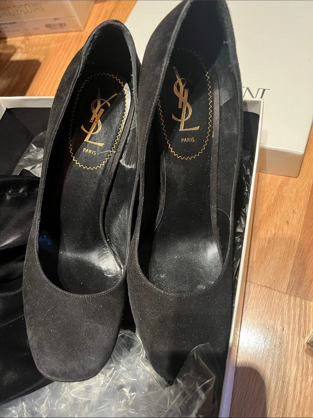 Yves Saint Laurent Black Suede Platform Pumps with Stiletto Heel